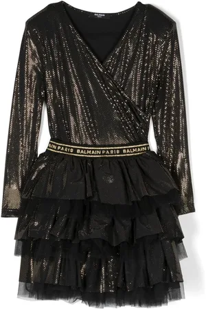 Balmain Gewickeltes Kleid mit Logo-Bund