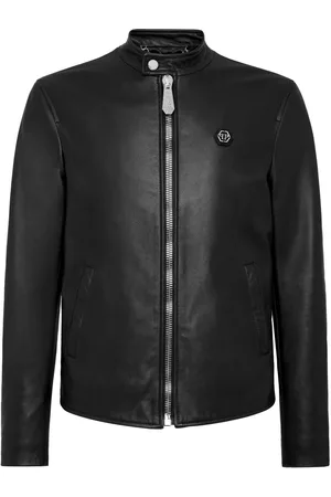 Philipp Plein Lederjacke mit Logo-Patch