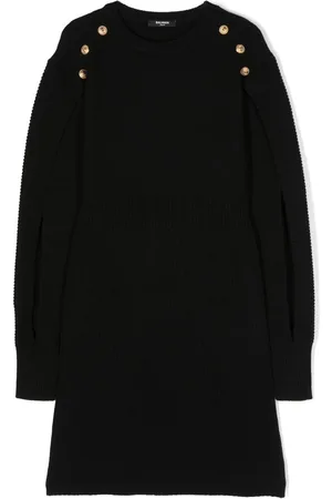 Balmain Geripptes Kleid mit Knopfverschluss