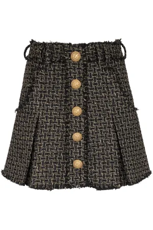 Balmain Tweed-Rock mit Falten