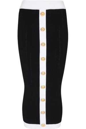 Balmain Gestrickter Midirock mit Knöpfen