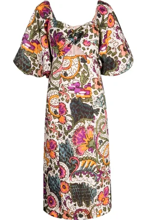 Rhode Leinenkleid mit Blumen-Print