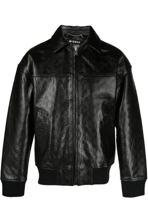 MISBHV Lederjacke mit Monogramm-Jacquard