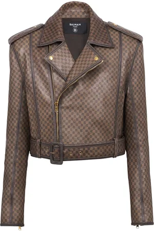 Balmain Lederjacke mit Logo-Prägung