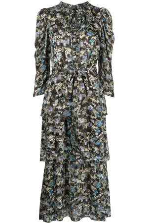 Marchesa Notte Gestuftes Kleid mit Blumen-Print