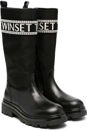 Twin-Set Kniehohe Stiefel mit Logo-Schild
