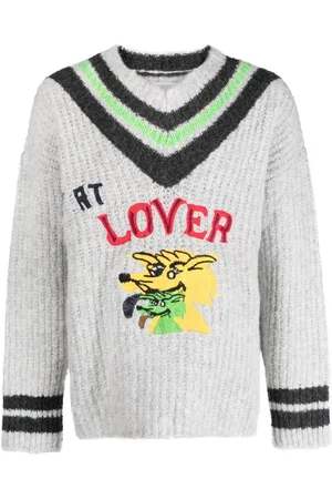 ERL Bestickter Pullover mit V-Ausschnitt