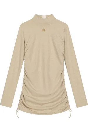 Dolce & Gabbana Gerafftes Kleid mit Logo-Schild