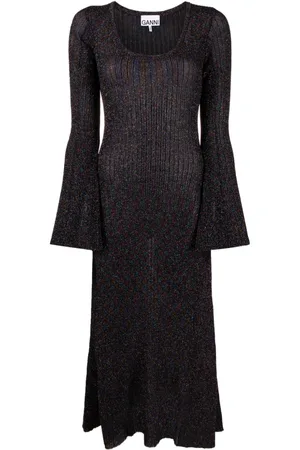 Ganni Geripptes Metallic-Kleid