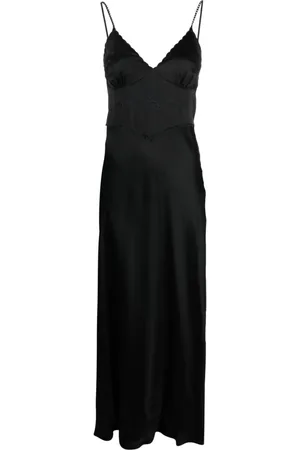 Twin-Set Maxikleid aus Satin mit Blumenstickerei