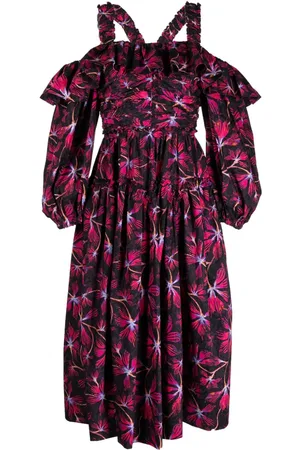 ULLA JOHNSON Midikleid mit Blumen-Print