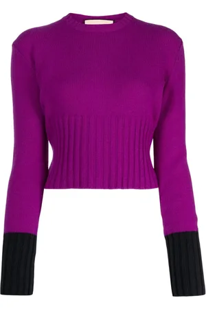 Plan C Zweifarbiger Cropped-Pullover