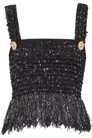 Balmain 2-Button Tweed-Oberteil mit Fransen