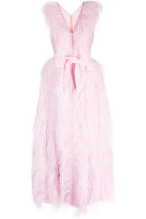 HUISHAN ZHANG Abendkleid mit Federbesatz