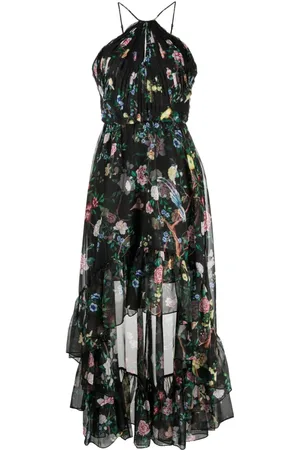 Marchesa Notte Neckholder-Kleid mit Blumen-Print