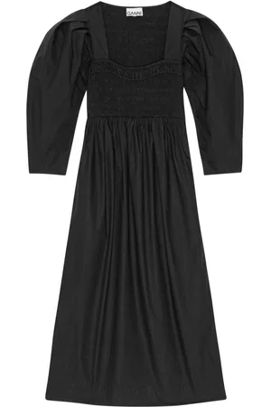 Ganni Midikleid aus Bio-Popeline