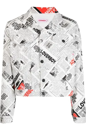 Charles Jeffrey Loverboy Art Jeansjacke mit Zeitungs-Print