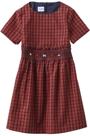 Familiar Kariertes Midikleid mit gesmoktem Detail