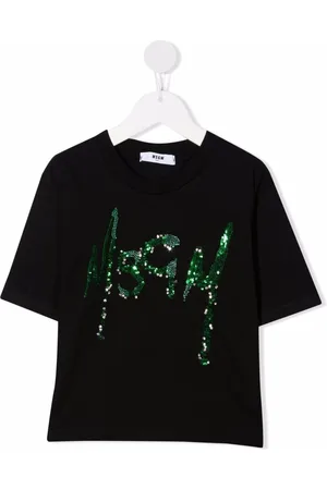 Msgm Cropped-T-Shirt mit Pailletten-Logo