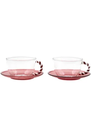 CU I SEEYOU Christmas striped-handle glass teacup (set of two)