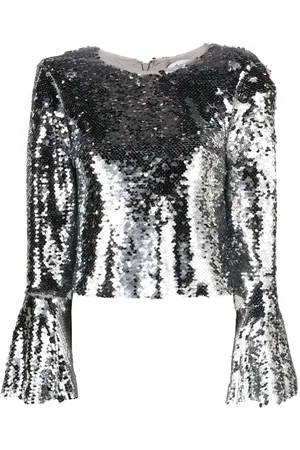 Self-Portrait Mesh-Top mit Pailletten