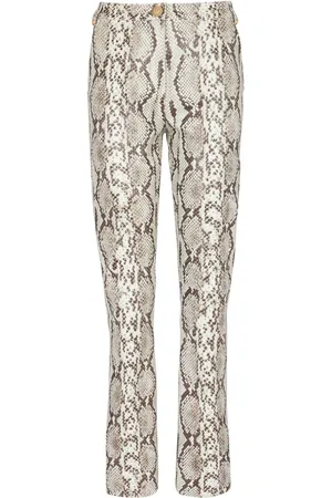 Balmain Gerade Lederhose mit Schlangen-Effekt