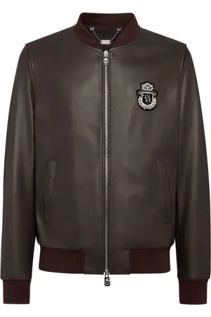 BILLIONAIRE Bomberjacke aus Leder mit Logo-Patch