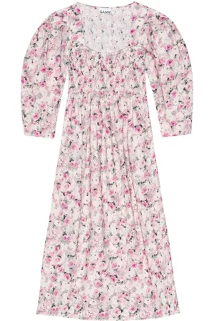 Ganni Midikleid mit Puffärmeln