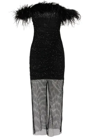 Self-Portrait Asymmetrisches Midikleid mit Federn