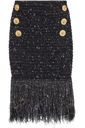 Balmain 6-Button Tweed-Rock mit Fransen