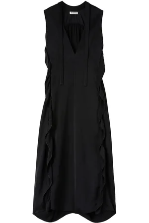 Jil Sander Satin-Maxikleid mit Rüschenbesatz