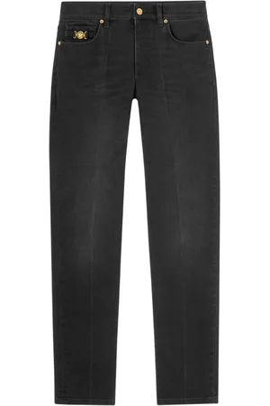 VERSACE Halbhohe Slim-Fit-Jeans mit Medusa Head-Verzierung
