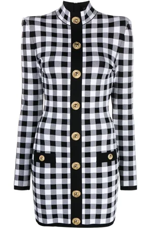 Balmain Gestricktes Minikleid mit Vichy-Karo