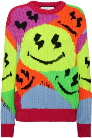 Philipp Plein Gerippter Strickpullover mit Smiley-Intarsie