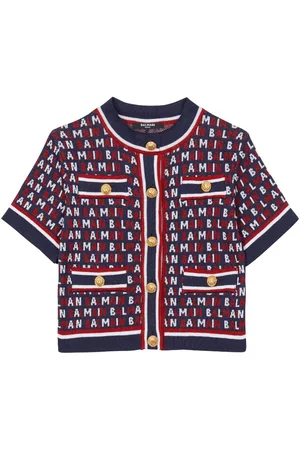 Balmain Kurzärmeliger Cardigan aus Logo-Jacquard
