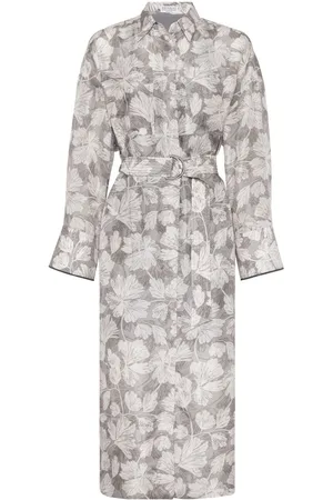 Brunello Cucinelli Midikleid mit Blatt-Print