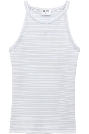 Filippa K Gestreiftes Bio-Baumwoll-Top mit Monogramm-Stickerei