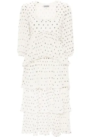 Ganni Midikleid mit Monogramm-Print