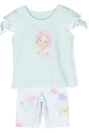 Lapin House Gestreiftes Hosen-Set mit Blumen-Print