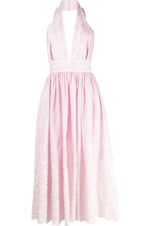Elie saab Neckholder-Nadelstreifenkleid mit Blumenstickerei