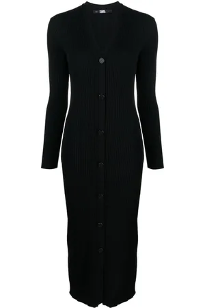 Karl Lagerfeld Gestricktes Midikleid mit V-Ausschnitt