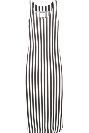 Moschino Gestreiftes langes Kleid mit U-Ausschnitt