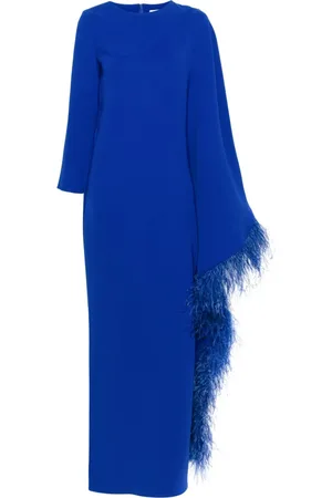 JEAN-LOUIS SABAJI Asymmetrisches Maxikleid mit Federbesatz