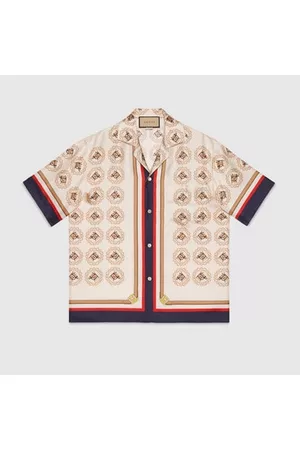 Gucci Herren Hemden - Hemd Aus Seidentwill Mit Reitsport-Print, Grösse 52