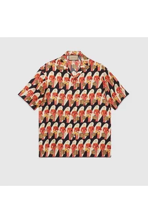 Gucci Herren Hemden - Hemd Aus Seidentwill Mit Portier-Print, Grösse 44