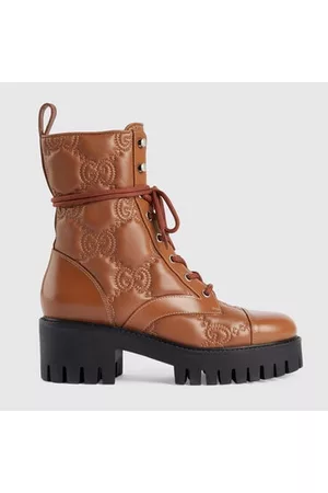 Gucci Damen Stiefeletten - Damenschnürstiefel Aus GG Matelassé-Leder, Grösse 37.5 IT