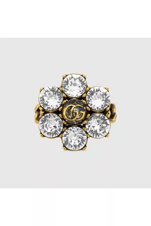 Gucci Damen Ringe - Ring Mit Doppel G Und Kristallen, Grösse S