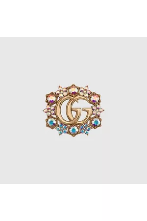 Gucci Damen Broschen - Brosche Mit Doppel G Und Blumen Mit Kristallen