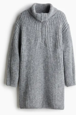 H&M Geripptes Strickkleid mit Zipper