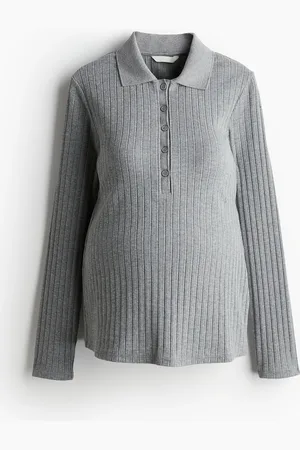 H&M MAMA Geripptes Poloshirt